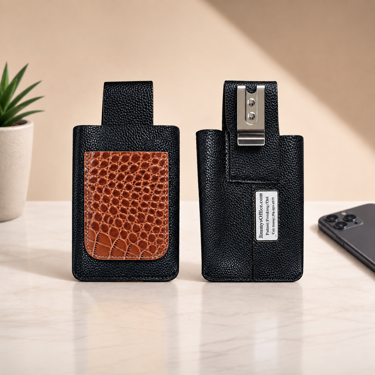 JimmysOffice Leather Phone Case / Pen / Card Holder, front and back